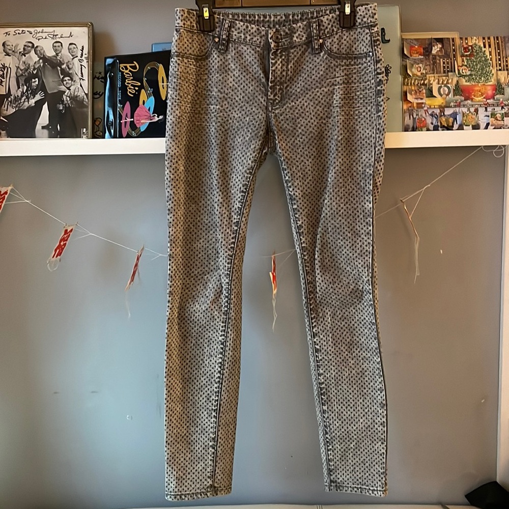 Blank NYC Grey Shiny Glitter Polka Dot Skinny Jeans 27